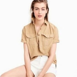 J. Crew Women's Top 6 Cargo Garment Dyed Popover in Khaki G5196 Safari Casual